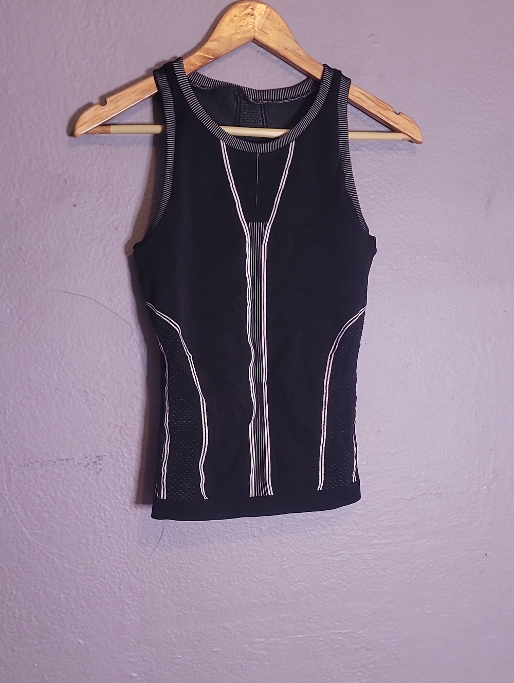 Carbon Black Tank Top with White Contrast Piping